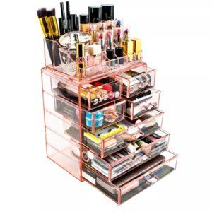 Sorbus pink clear crystal makeup organizer storage